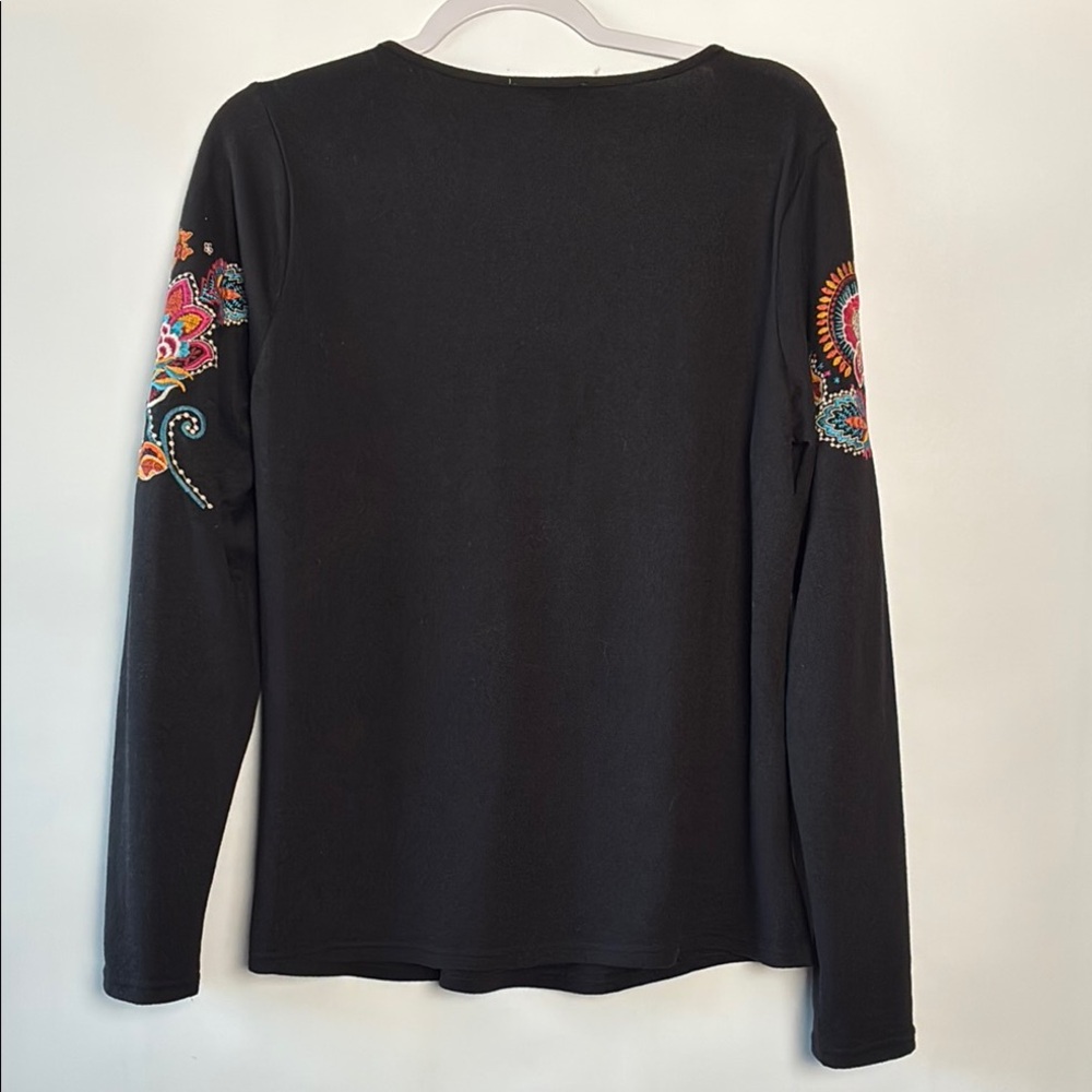 Savanna Jane Knit Black Sweater Top with Colorful Floral Embroidery - Picture 9 of 9